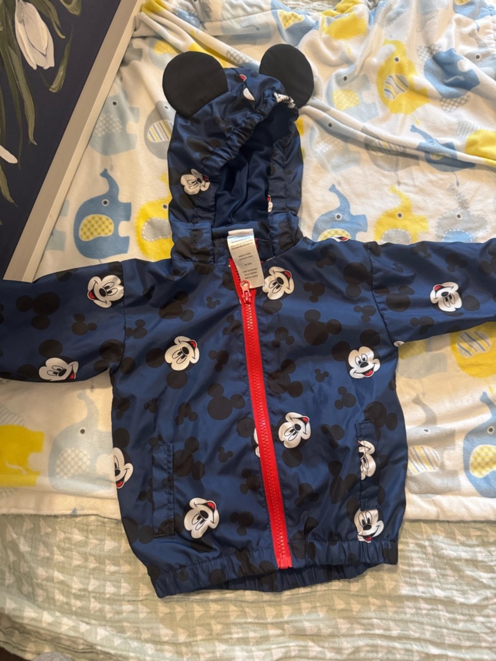 Disney Navy Blue Mickey Mouse Hooded Jacket with Red Zipper